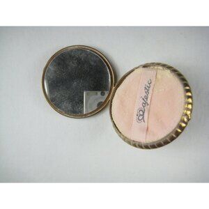 Vintage Majestic Goldtone Round Compact Mirror With Powder Puff